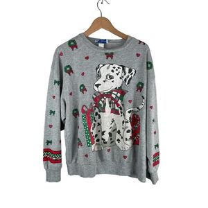 Vintage Karen Blake Large Dalmatian Ugly Christmas Sweater Sweatshirt 80/90s